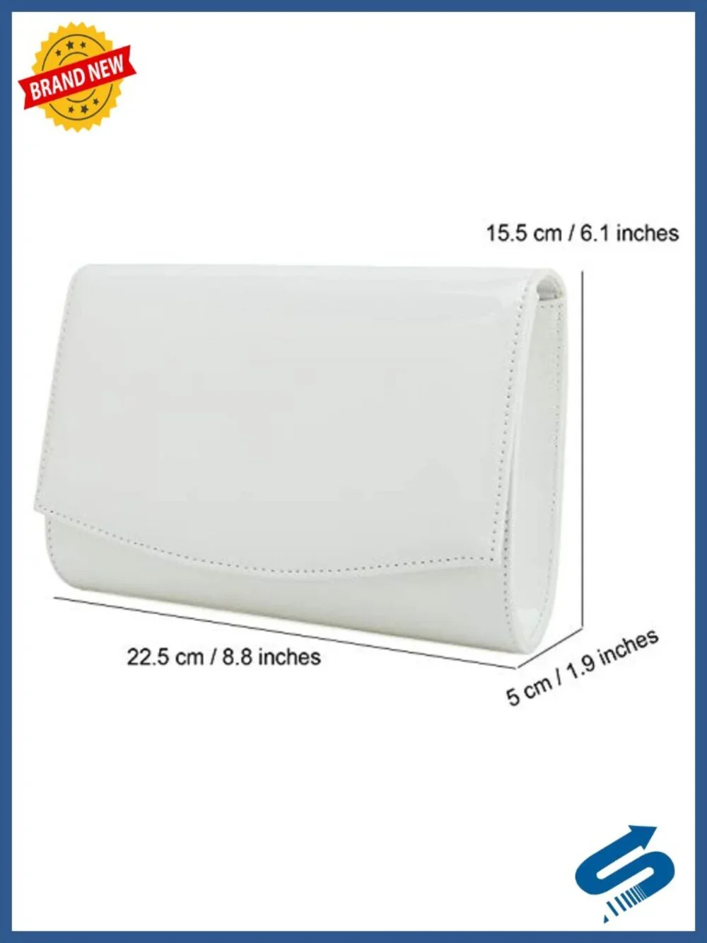Patent Vegan Leather Flap Clutch Evening Bag with Detachable Chain Strap